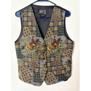 MCX Design Vintage Equestrian Tapestry Vest Womens Small Horse Patchwork Plaid